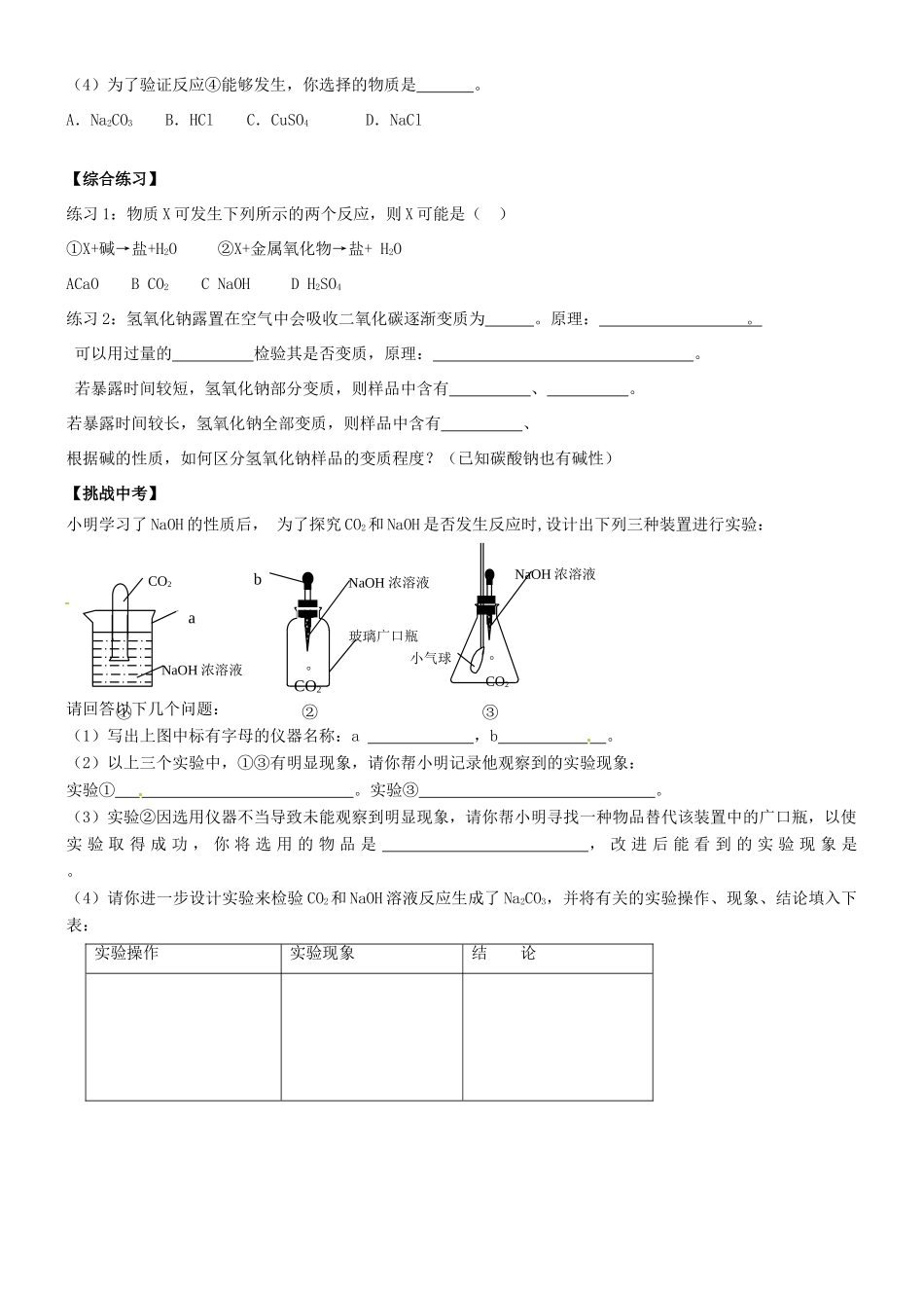 九年级化学 酸碱盐专题训练 新人教版试卷_第3页