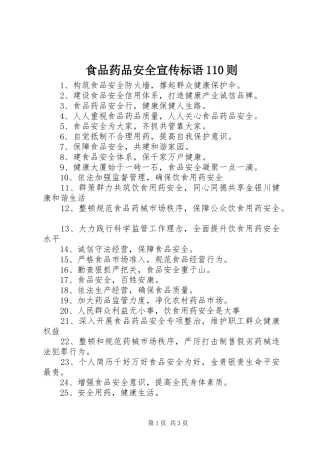 食品药品安全宣传标语110则