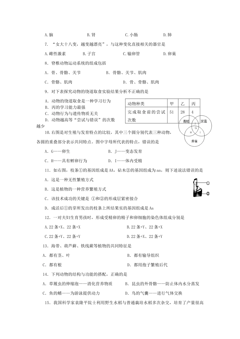 中考生物模拟试卷_第2页