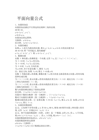 高中数学必修4第二章-平面向量公式及定义