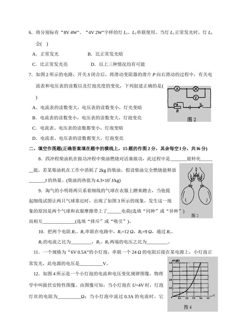 九年级物理(下)开学摸底试卷_第2页