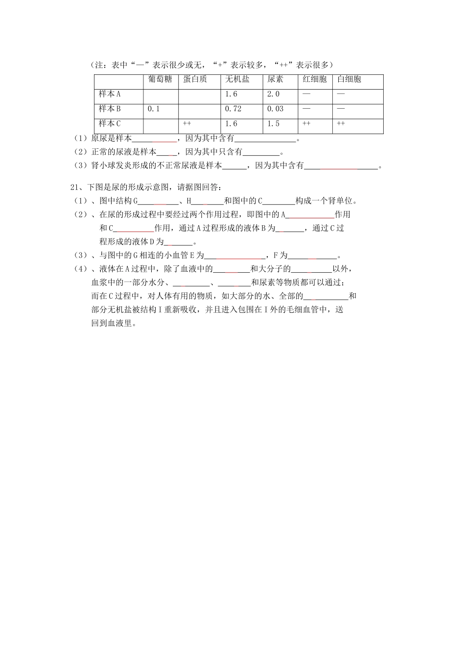 中考生物专题复习(九)人体内废物的排出 人教新课标版试卷_第3页