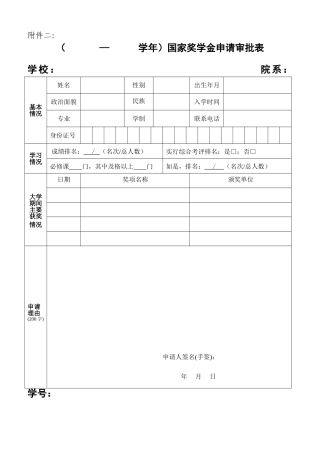 国家奖学金申请表