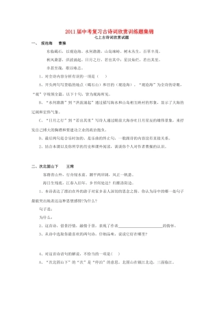 中考语文复习 古诗词欣赏训练题集锦试卷