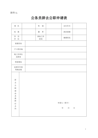 公务员辞去公职申请表
