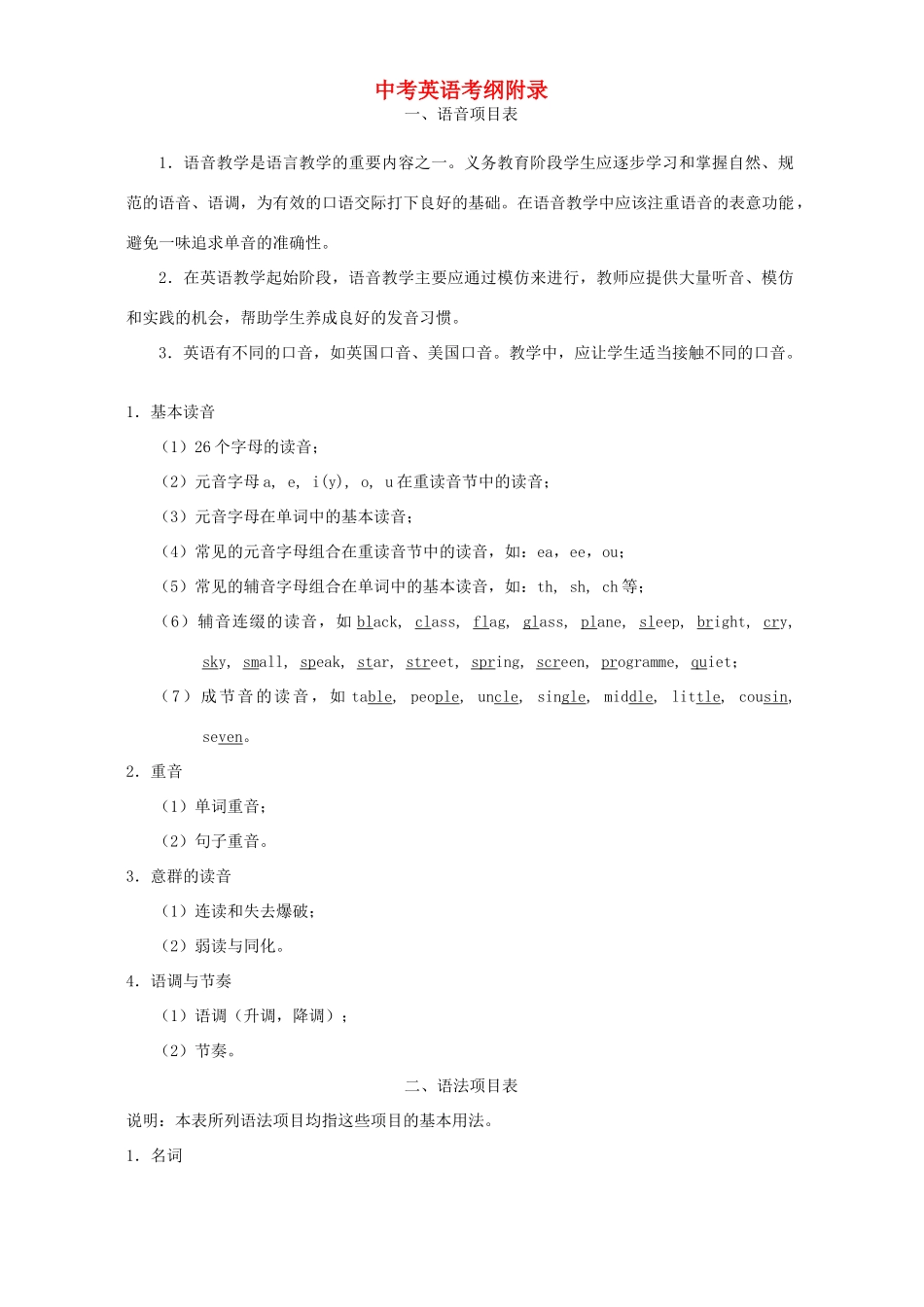 中考英语考纲附录 新课标 人教版试卷_第1页