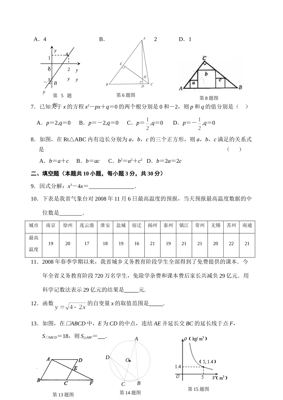 九年级数学中考模拟试卷苏教版试卷(00001)_第2页