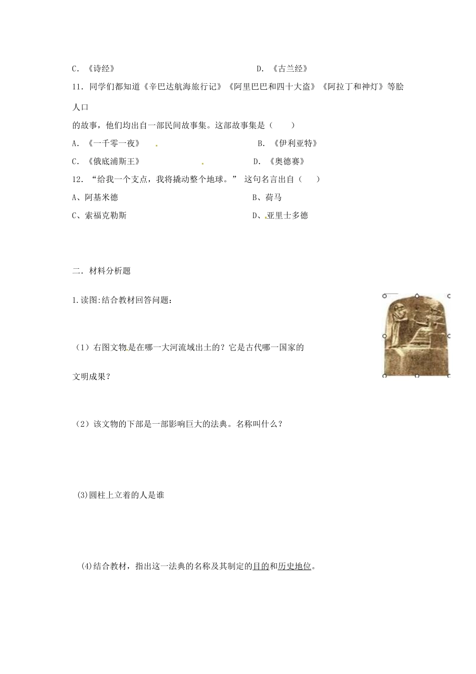 九年级历史第一次阶段性测试试卷 人教新课标版试卷_第2页