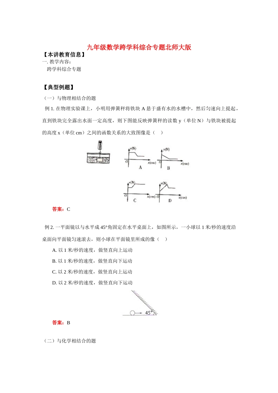 九年级数学跨学科综合专题北师大版知识精讲试卷_第1页