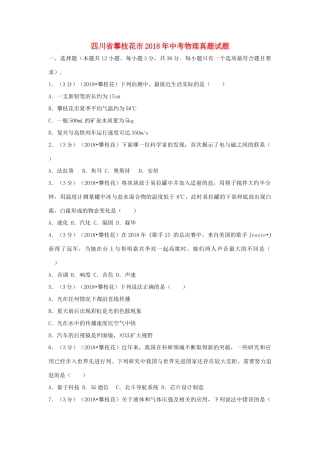 四川省攀枝花市中考物理真题试卷