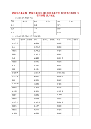 九年级化学下册(化学式的书写)专项训练题 新人教版试卷