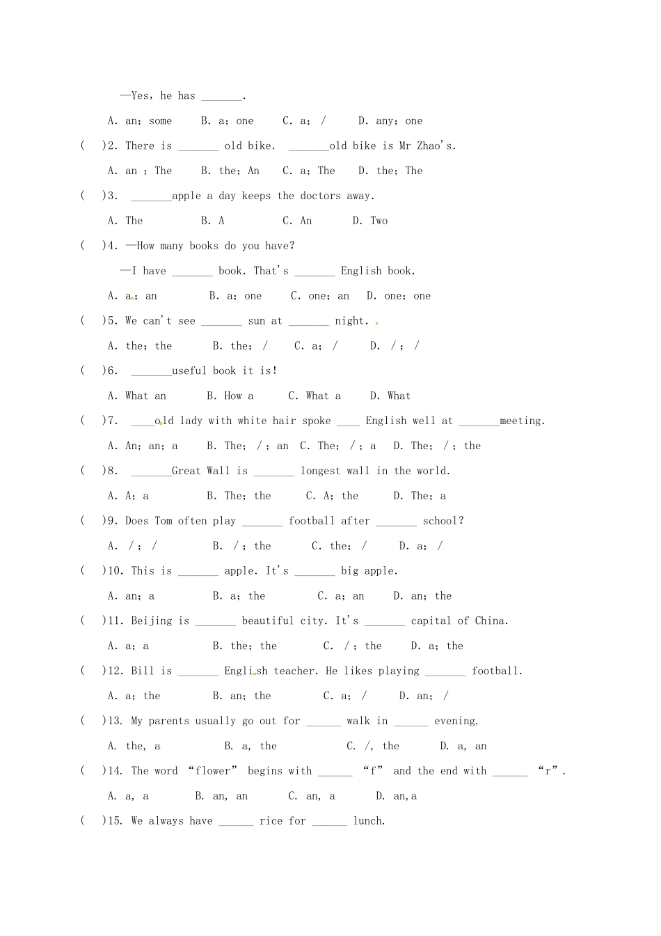 中考英语专题复习 6 冠词试卷_第3页