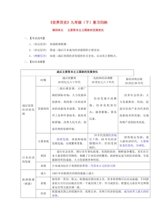 九年级历史下册世界历史知识归纳 第四单元试卷