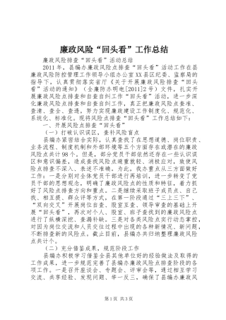 廉政风险“回头看”工作总结 