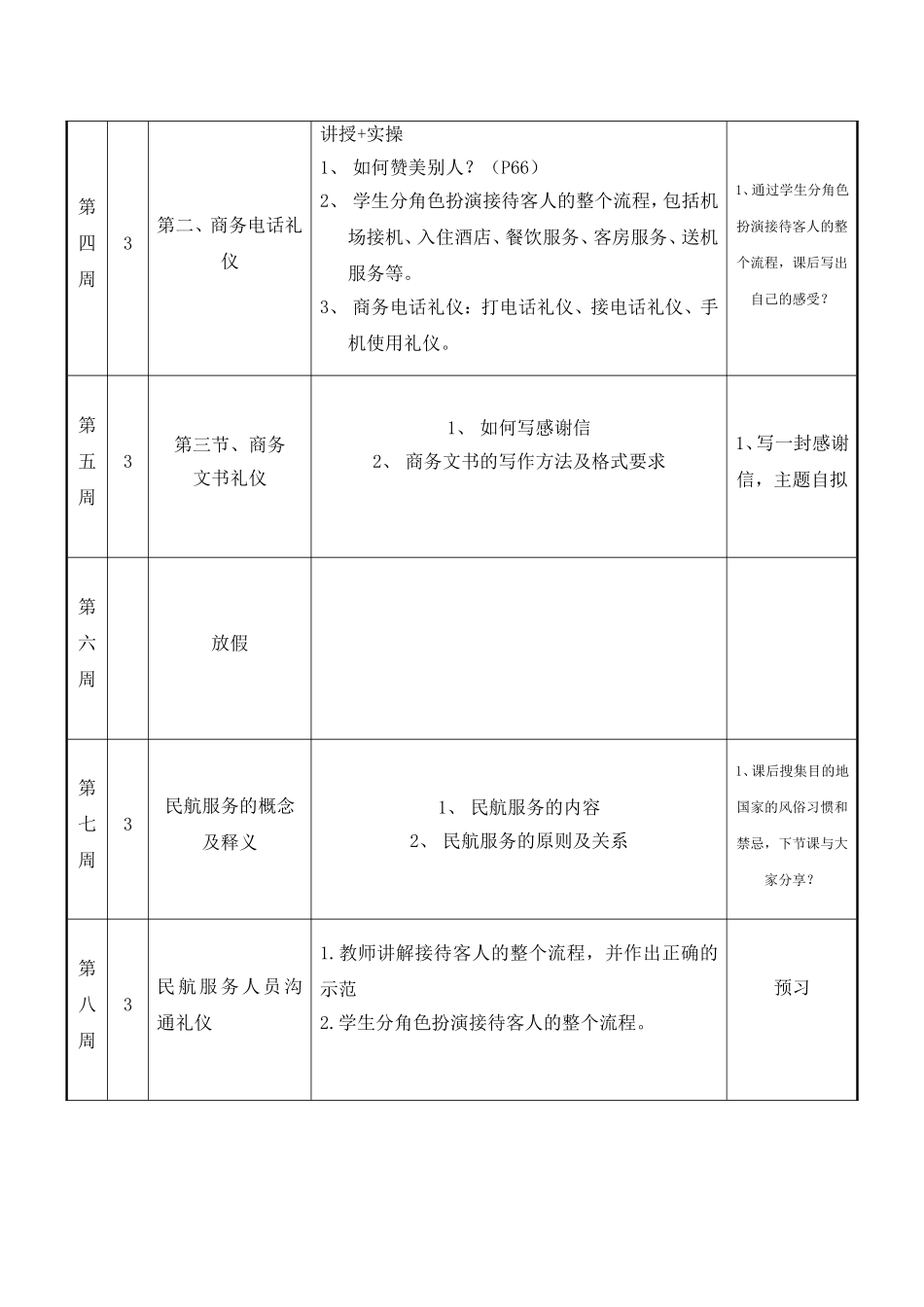 航空服务礼仪教案+进度表_第2页