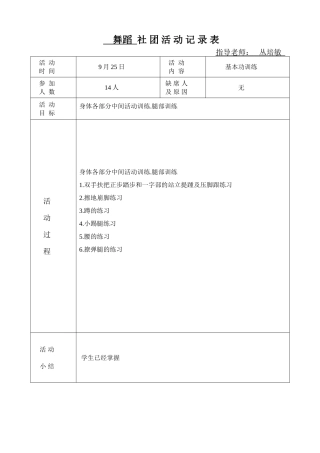舞蹈社团活动记录表