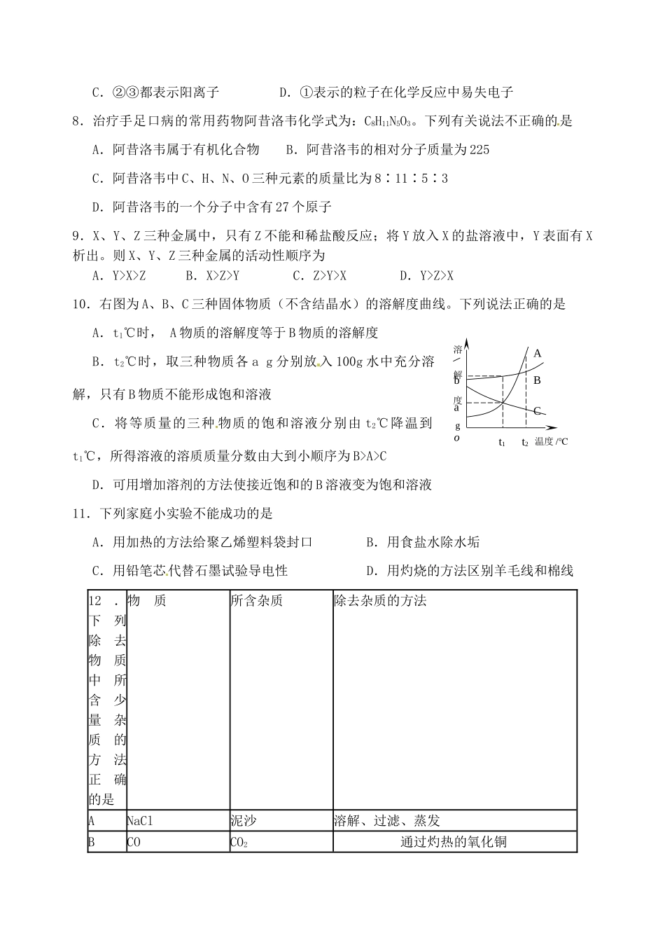 九年级化学下学期调研测试模拟卷(2) 新人教版试卷_第2页