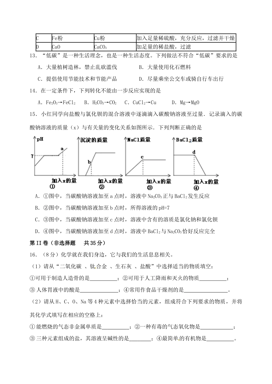 九年级化学下学期调研测试模拟卷(2) 新人教版试卷_第3页