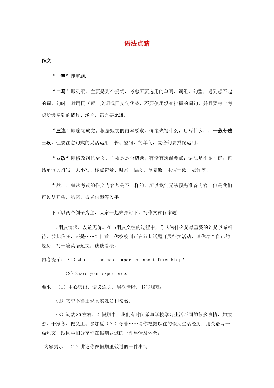 中考英语 作文语法点睛训练试卷_第1页