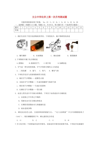 九年级化学上学期第一次月考试卷 新人教版试卷(00001)