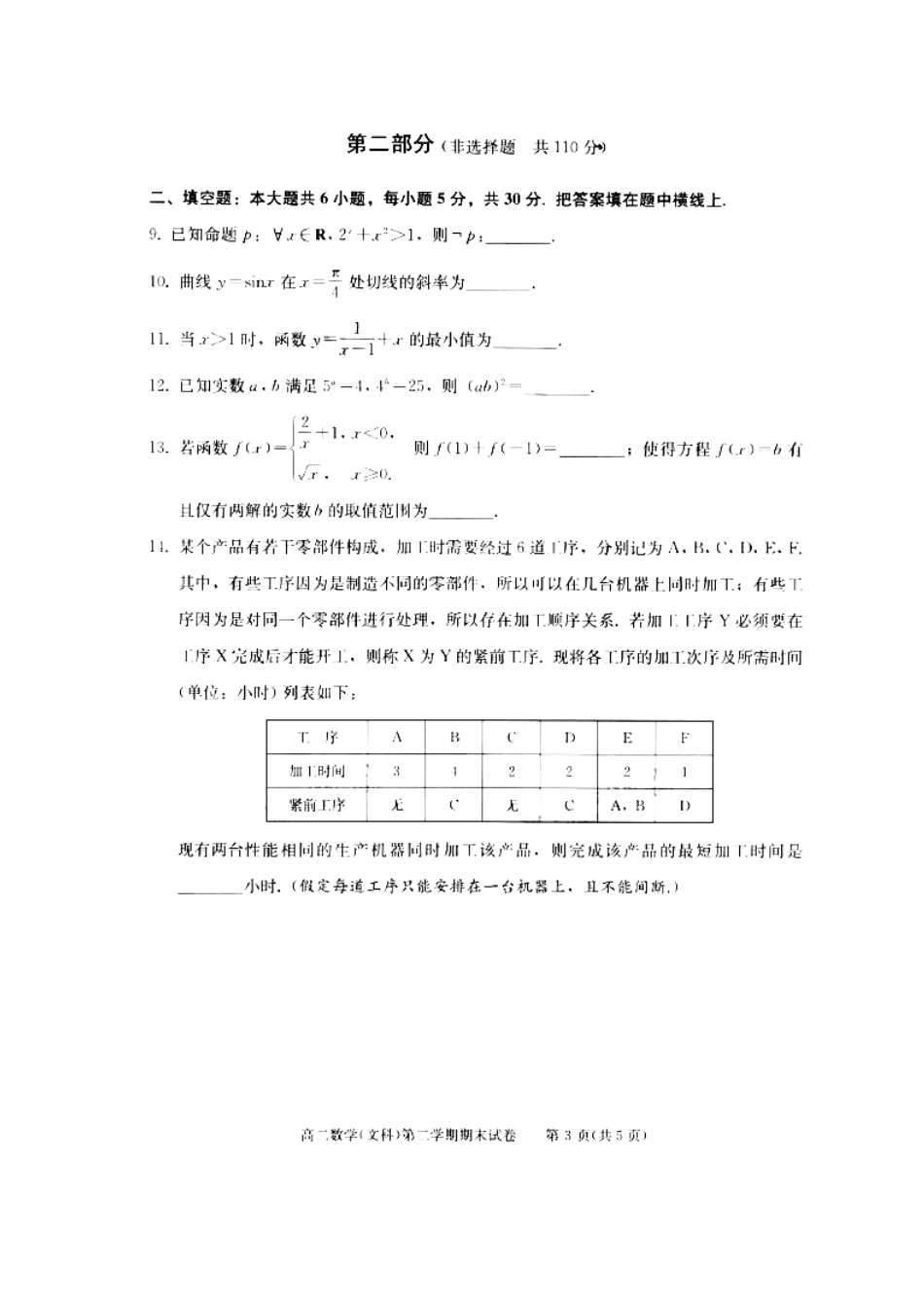 北京市西城区高二数学下学期期末考试试卷 文试卷_第3页