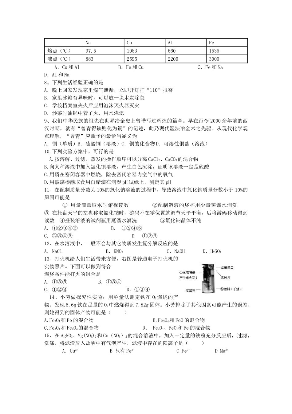 初中化学素质和实验能力竞赛初赛试题_第2页