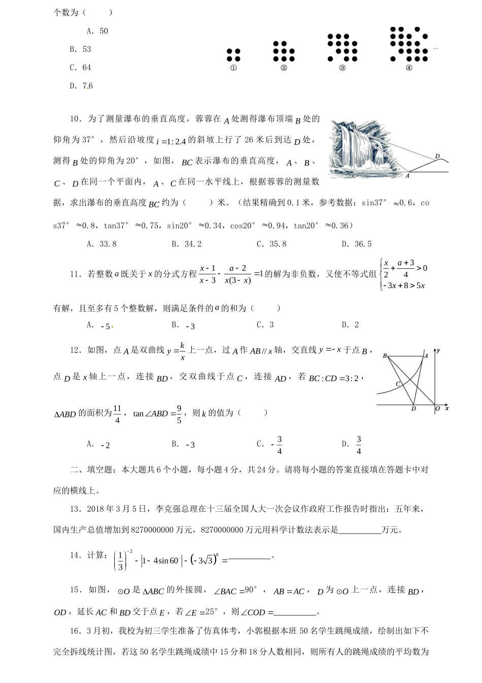 九年级数学下学期阶段测试一试卷_第2页