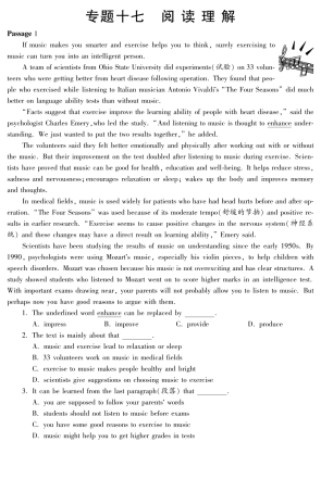 中考英语 专题强化训练十七 阅读理解(pdf)试卷