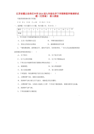 九年级化学下学期寒假学情调研试卷 新人教版试卷