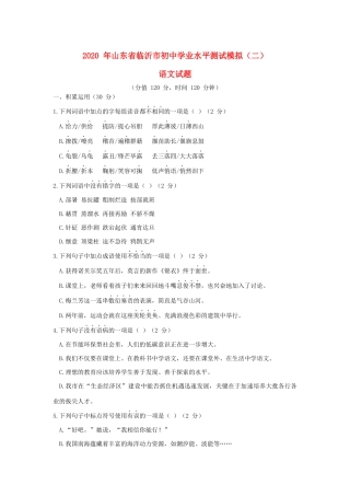 中考语文学业水平测试模拟(二)试卷