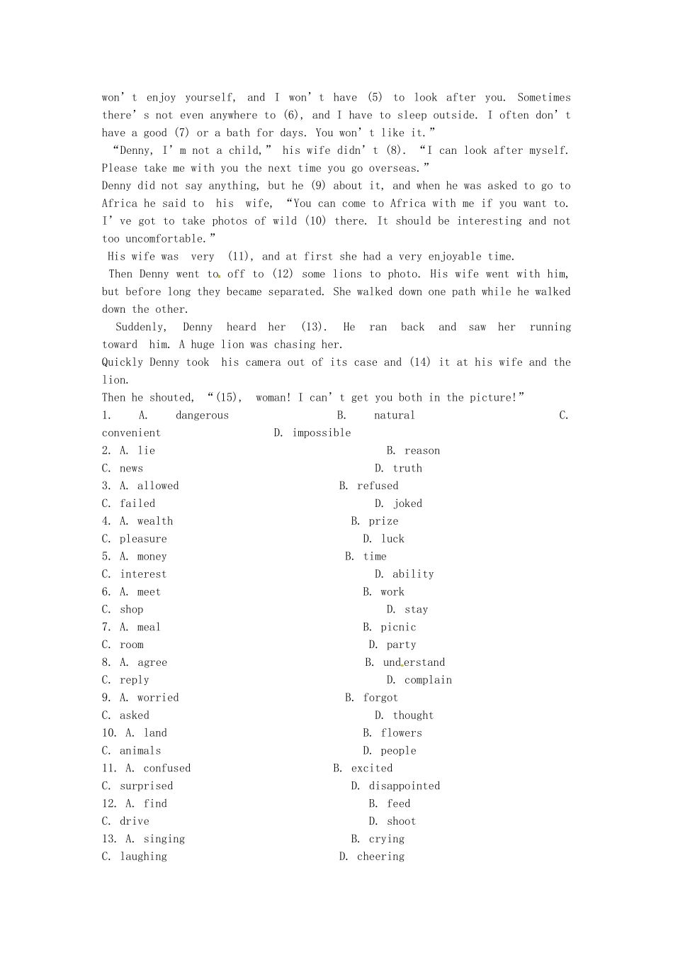 中考英语专项复习 完形填空试卷_第2页