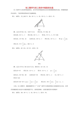 初三数学巧求三角形中线段的比值 学法指导 不分版本 试题