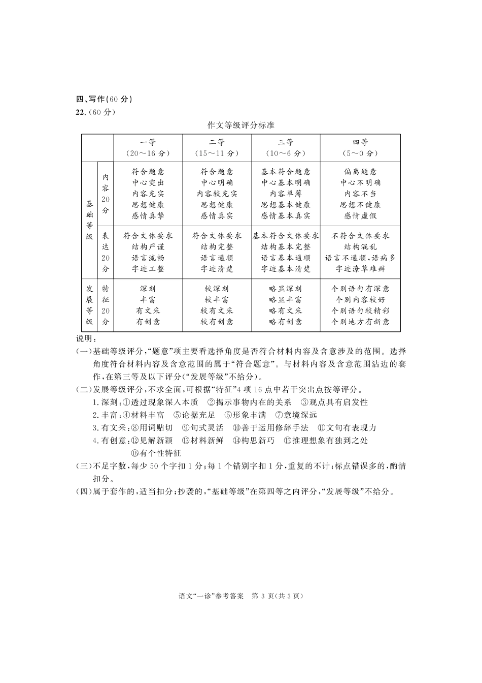 四川省成都市高三第一次诊断性检测语文参考答案及评分标准含双向细目表及打分板 四川省成都市届高三语文第一次诊断性检测试卷(PDF) 四川省成都市届高三语文第一次诊断性检测试卷(PDF)_第3页