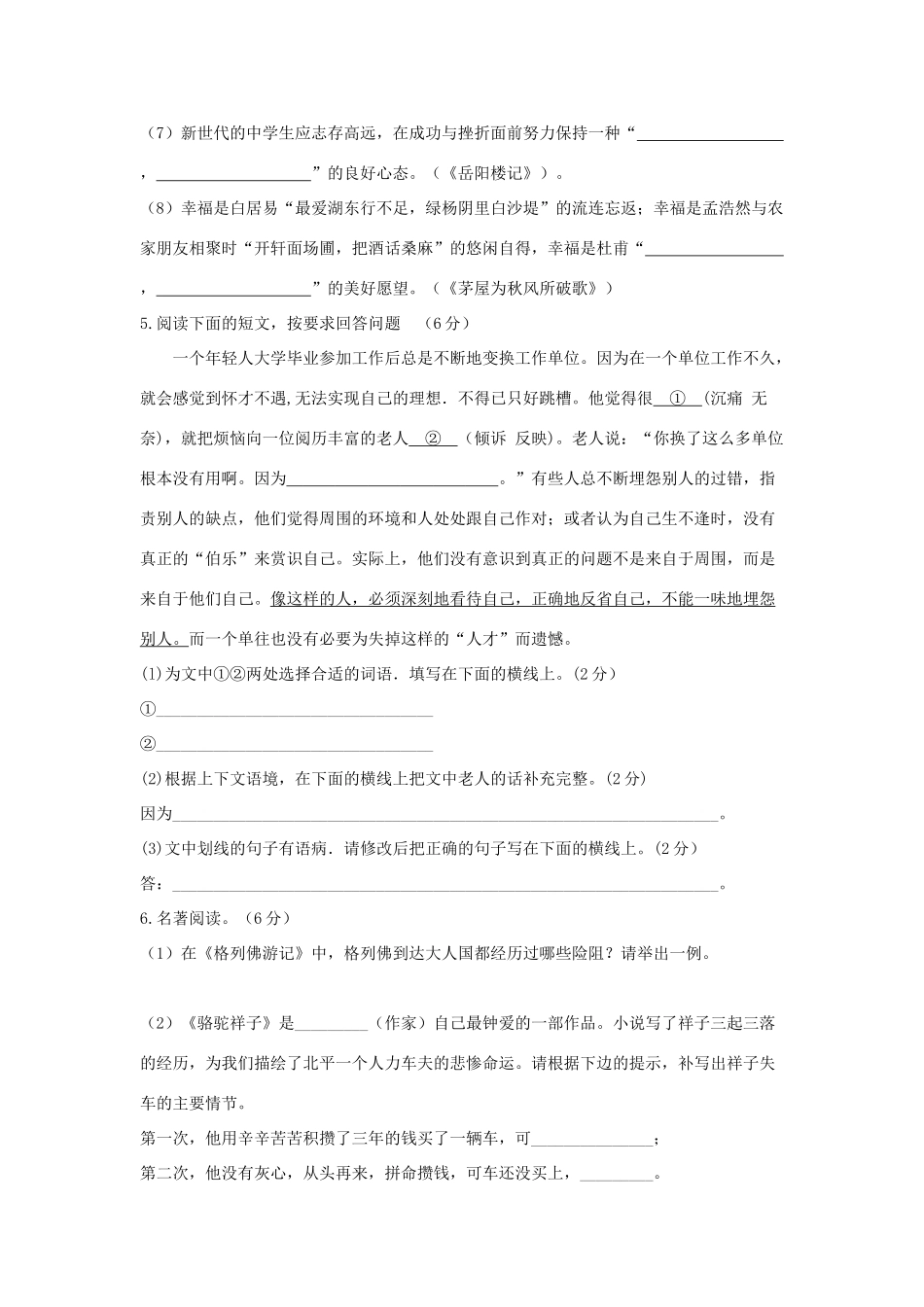 中考语文模拟试卷(四) 人教新课标版试卷_第2页