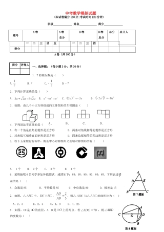 四川省九年级中考数学模拟试卷 人教新课标版试卷