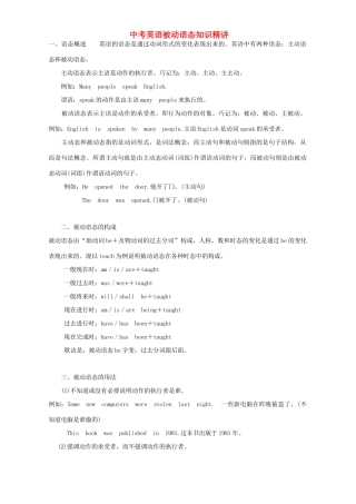 中考英语被动语态知识精讲 新课标 人教版试卷