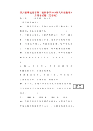 四川省攀枝花市届九年级物理3月月考试卷