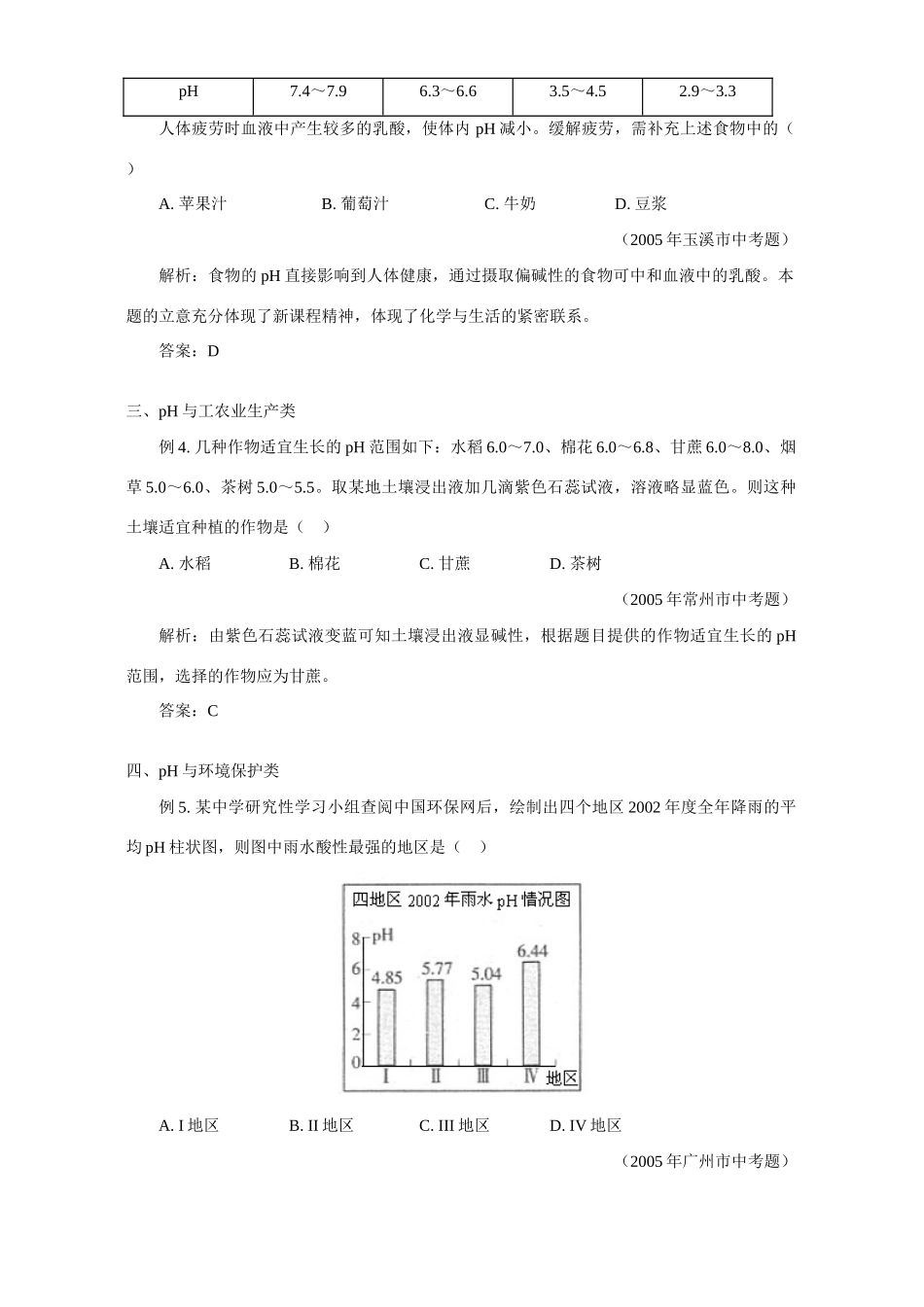 初三化学新课程新气象 例析pH与STS相结合的中考化学题 试题_第2页