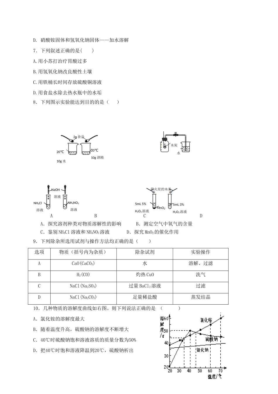 九年级化学4月月考试卷_第2页