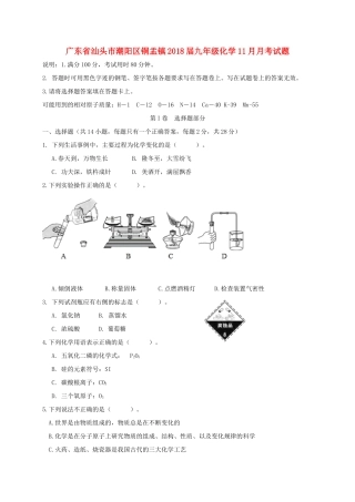九年级化学11月月考试卷