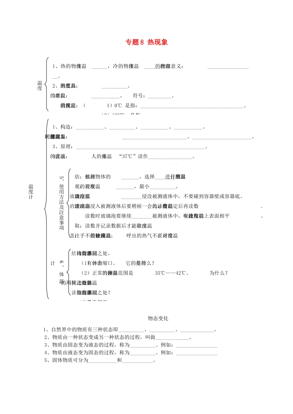 北京市中考物理总复习 专题8 热现象知识点1(无答案) 试题_第1页