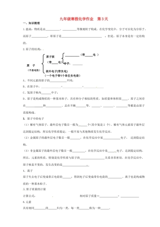九年级化学上学期寒假作业 第3天 鲁教版试卷