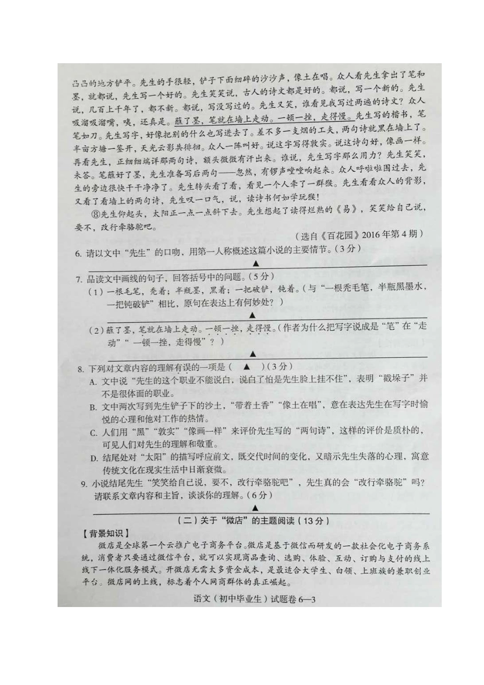 初中语文毕业生学业诊断性试题(扫描版) 试题_第3页