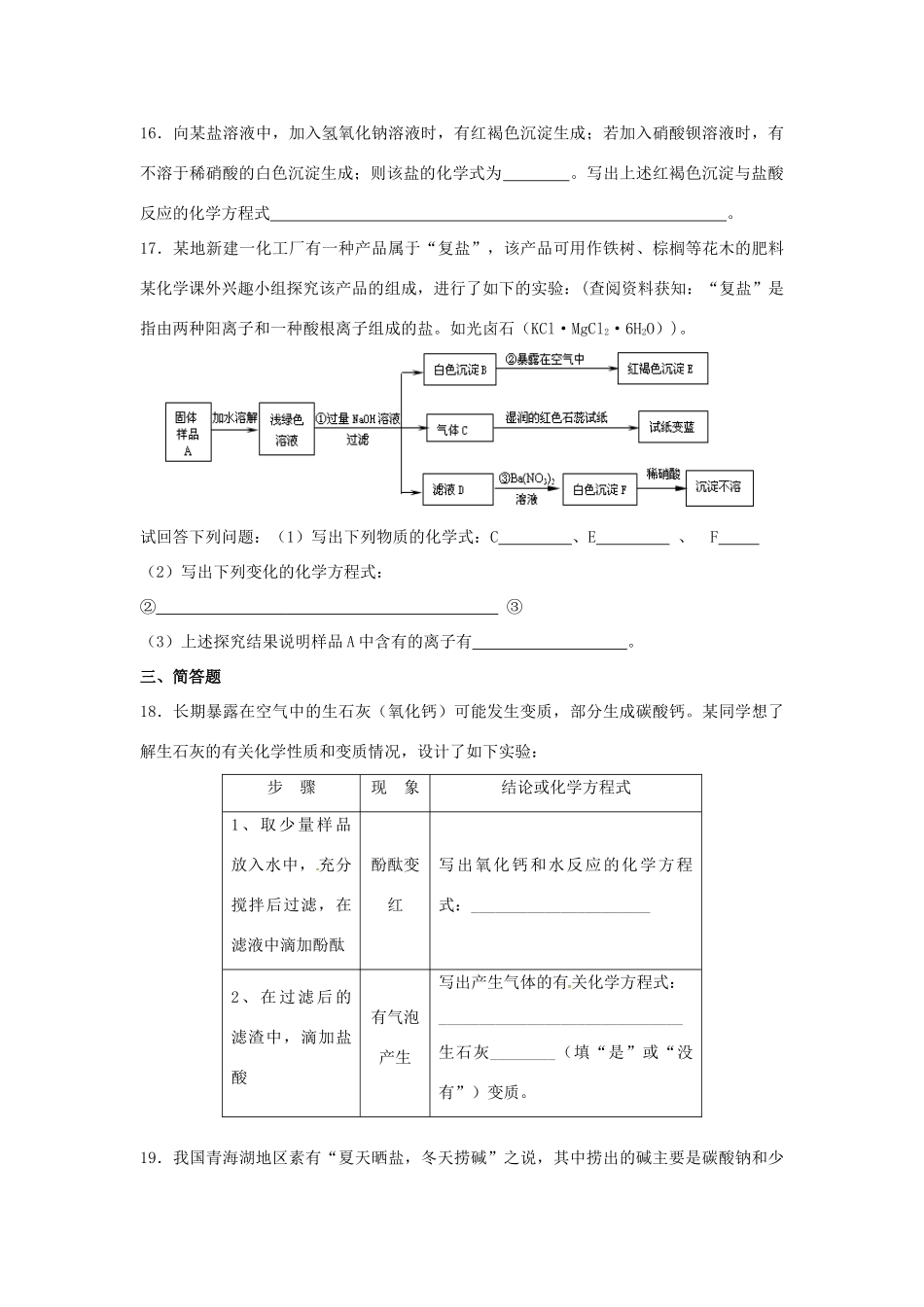 九年级化学下册 第十一单元 盐和化肥单元综合测试卷 新人教版试卷_第3页