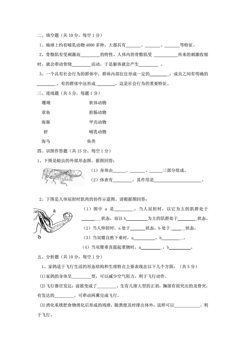 四川省泸县五镇秋八年级生物上学期半期检测题(pdf) 新人教版试卷_第2页