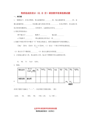 九年级化学全册(物质组成的表示)课堂教学效果检测 鲁教版试卷
