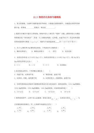 九年级物理上册 123 物质的比热容专题精练 苏科版试卷