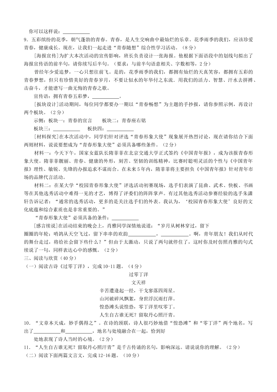 中考语文升学统一考试 人教新课标版试卷_第2页