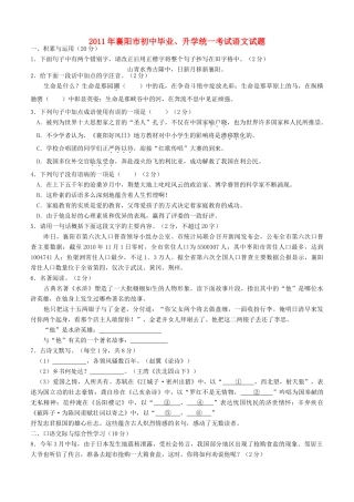 中考语文升学统一考试 人教新课标版试卷