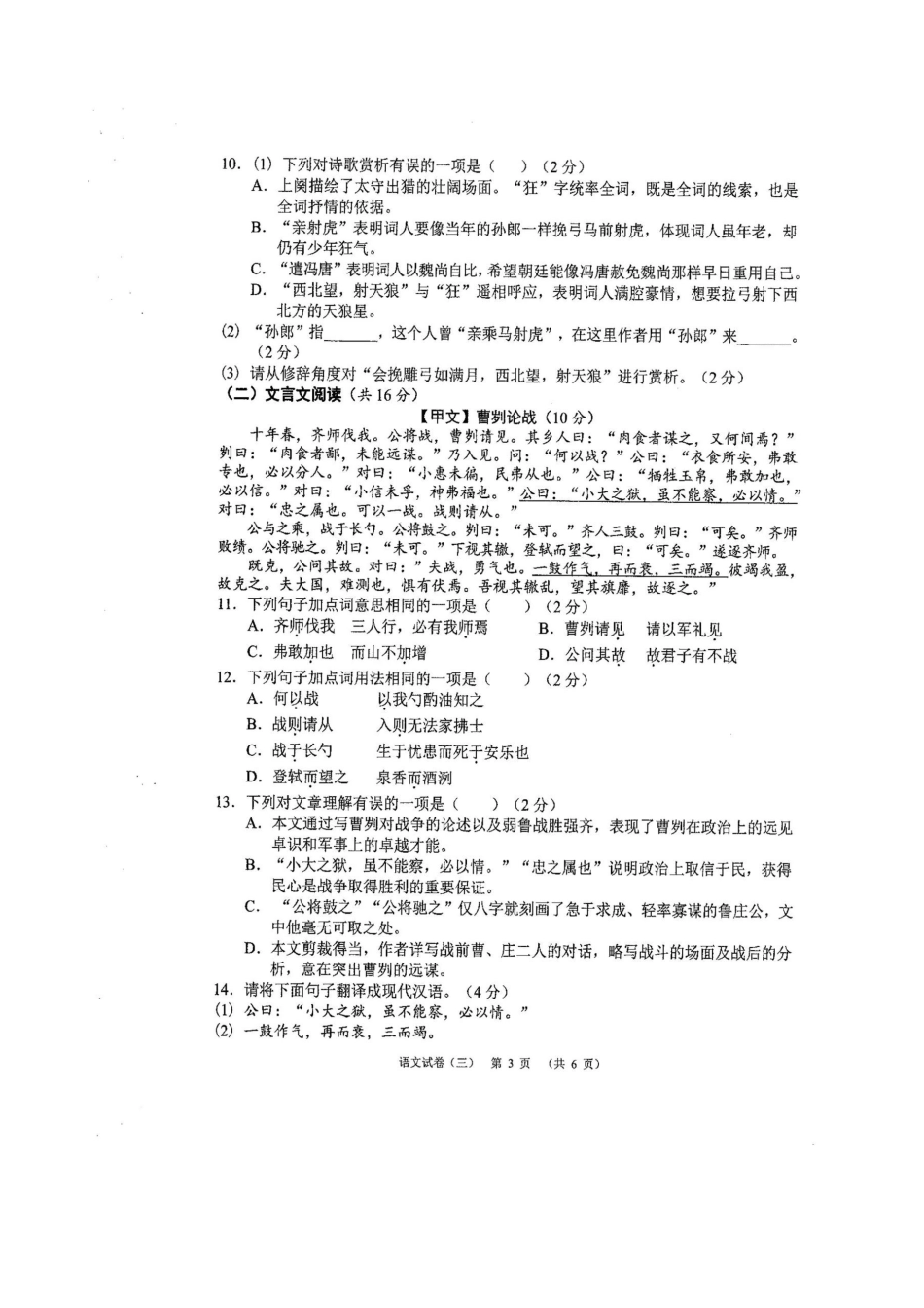 中考语文学科素养测试(三)试卷试卷_第3页
